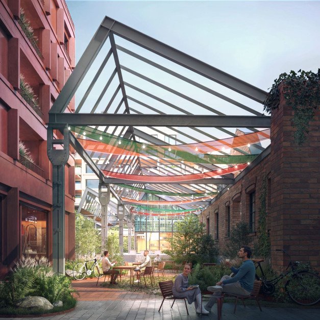 "Rewitalizacja zabytkowej hali z 1911 roku w Łodzi – nowoczesna architektura w harmonii z historią, nowe życie w centrum miasta"