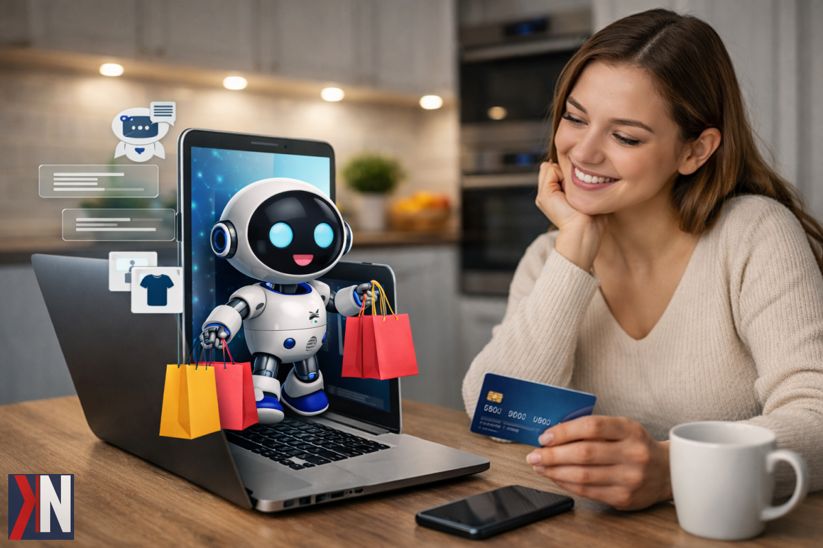 "Infografika ilustrująca wpływ sztucznej inteligencji na polski e-commerce, pokazująca zmieniające się zachowania konsumentów oraz nowoczesne technologie zakupowe. Raport Altavia Kamikaze + K2 'AI jako nowy nawigator zakupowy' wskazuje na dynamiczne zmiany w świecie zakupów online w Polsce."