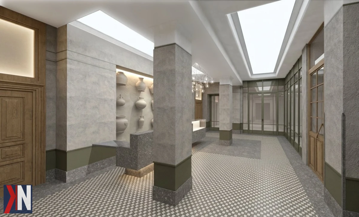 Zdjęcie przedstawia modernizowane wnętrze Muzeum Archeologicznego i Etnograficznego przy placu Wolności w Łodzi, które przechodzi gruntowną przebudowę za ponad 100 mln zł. Nowoczesne rozwiązania architektoniczne i przestrzeń wystawiennicza zachwycą zarówno mieszkańców, jak i turystów.