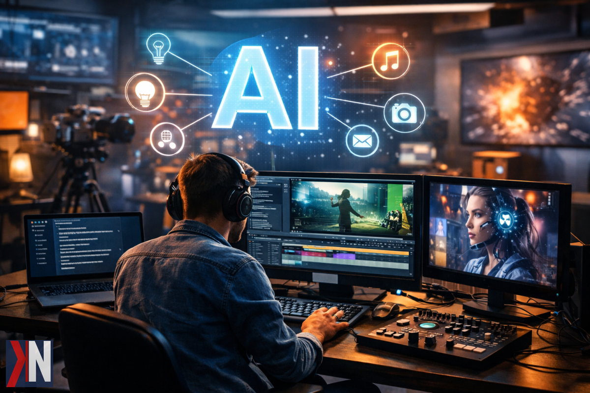 "Zdjęcie ilustrujące wpływ sztucznej inteligencji na zawody kreatywne, przedstawiające artystów i profesjonalistów w różnorodnych dziedzinach pracy, z kontrastem emocji między lękiem a nowymi możliwościami, symbolizujące zmiany na rynku pracy oraz nowe podejścia do twórczości."