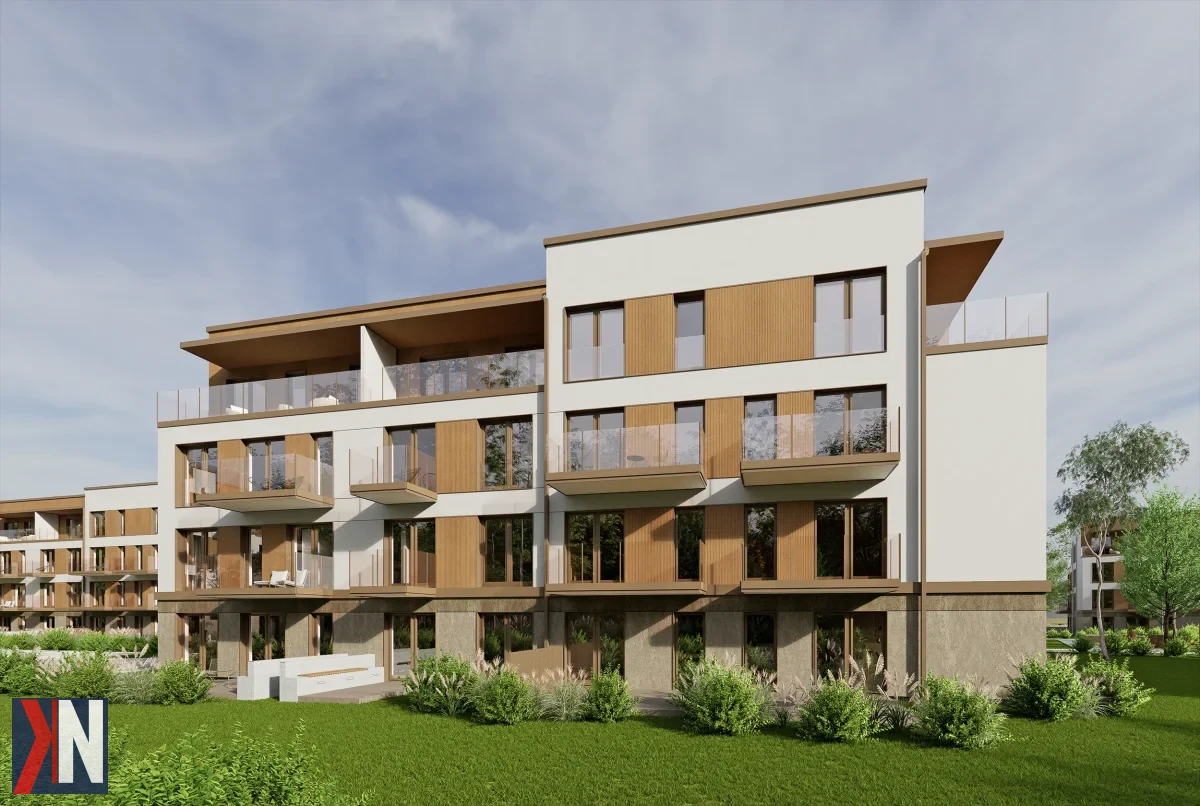 "Nowa inwestycja mieszkaniowa 'Osiedle Termalne' w Poddębicach, zlokalizowana przy ul. Targowej 19, z wykorzystaniem wody termalnej do ogrzewania mieszkań. W tle widać nowoczesne budynki otoczone zieleń, symbolizujące ekologiczną i innowacyjną architekturę."