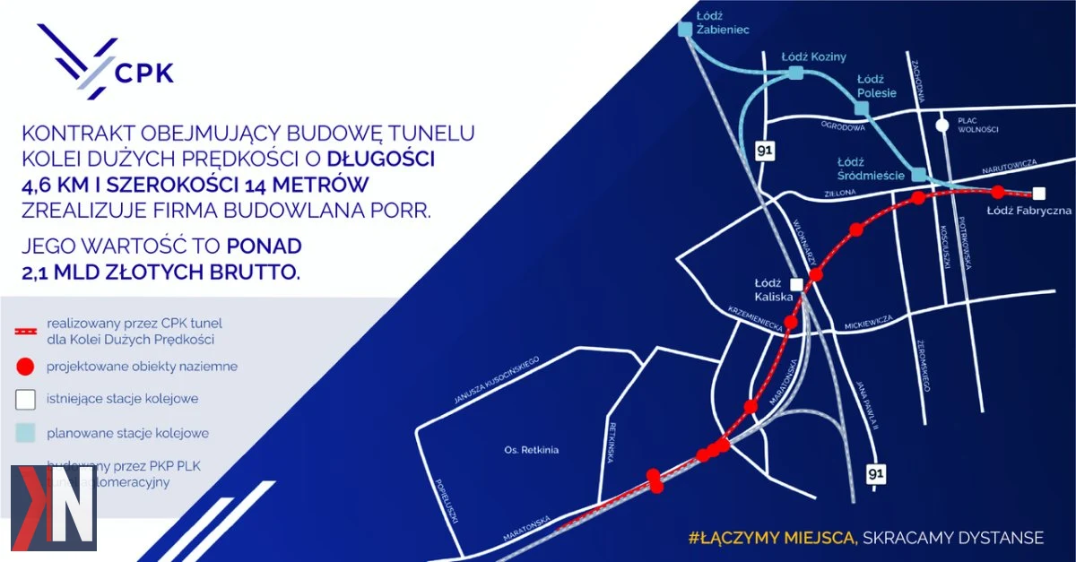 "Widok na budowę tunelu średnicowego w Łodzi, z wyróżnioną architekturą kamienic przy al. 1 Maja, w kontekście wniosku PKP PLK o przejęcie tych budynków. Zdjęcie ilustruje istotny element infrastrukturalny miasta oraz plany rozwoju komunikacji kolejowej."
