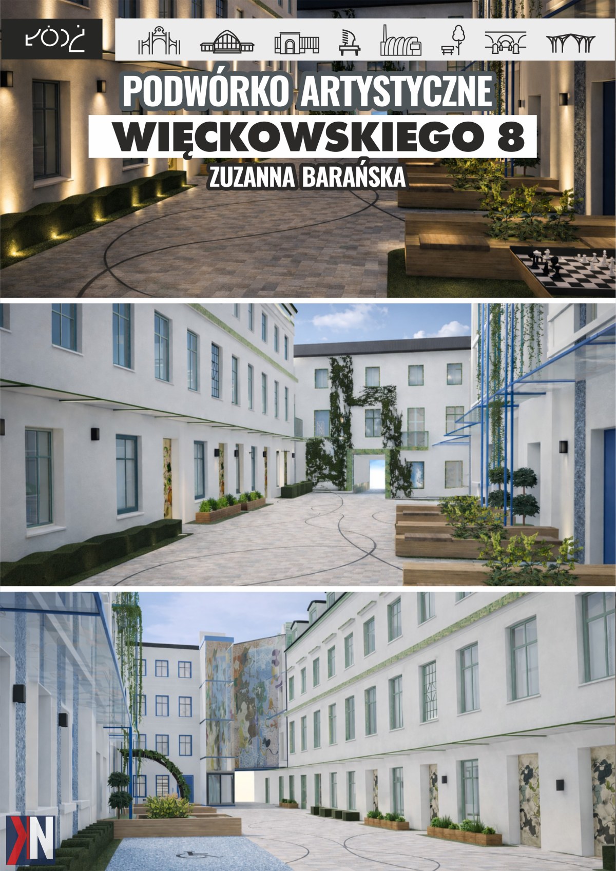 "Studenci Akademii Sztuk Pięknych w Łodzi projektują nową przestrzeń podwórka przy ul. Więckowskiego 8, angażując mieszkańców w proces tworzenia innowacyjnej i przyjaznej dla społeczności miejskiej przestrzeni."