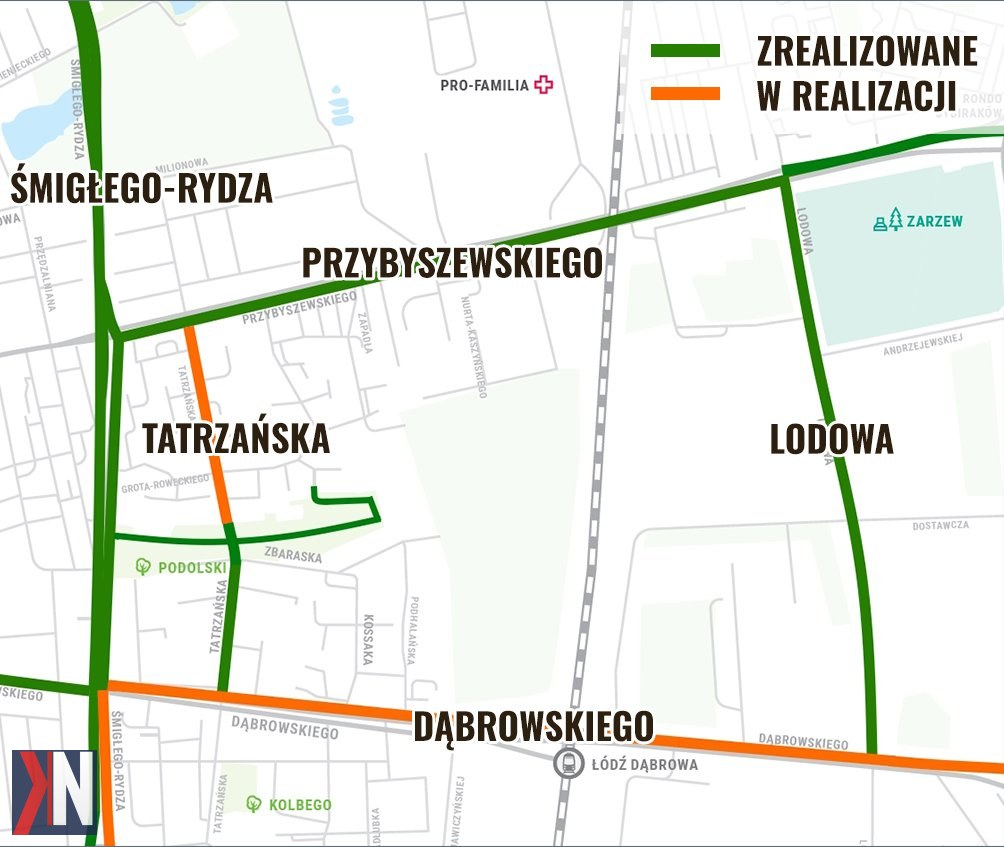 "Pracownicy drogówki wracają na łódzkie ulice, rozpoczynając wiosenne inwestycje drogowe i rowerowe. Na zdjęciu widać prace na ul. Dąbrow, gdzie modernizacja poprawi bezpieczeństwo i komfort rowerzystów."