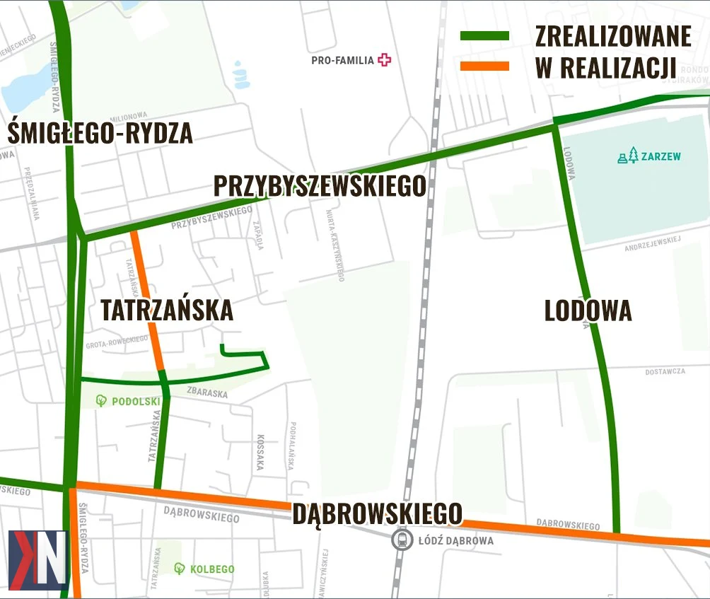 "Pracownicy drogówki wracają na łódzkie ulice, rozpoczynając wiosenne inwestycje drogowe i rowerowe. Na zdjęciu widać prace na ul. Dąbrow, gdzie modernizacja poprawi bezpieczeństwo i komfort rowerzystów."