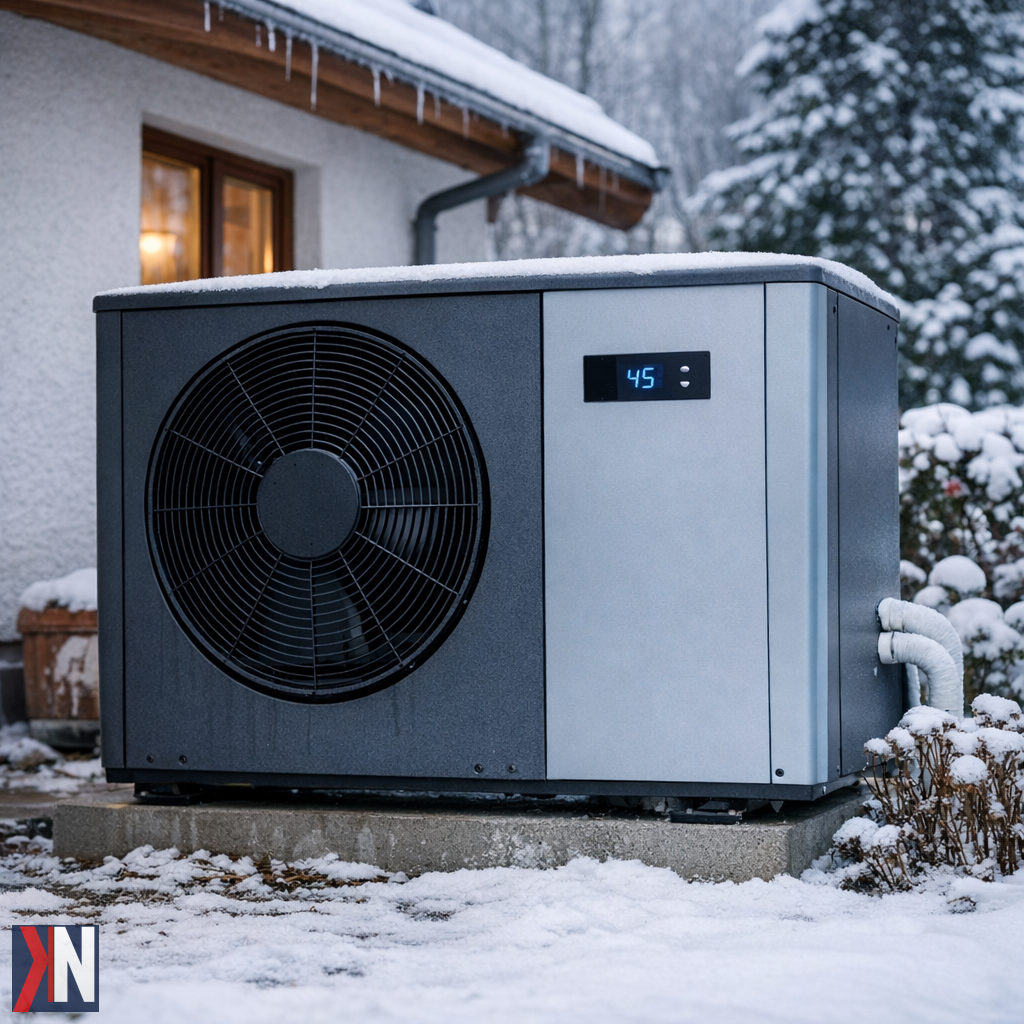 "Zima 2024/2025 zweryfikowała efektywność pomp ciepła, ujawniając problemy związane z ich nieodpowiednim dopasowaniem i instalacją, a nie z samą technologią. Wizualizacja przedstawiająca działanie pompy ciepła w zimowych warunkach, ilustrująca wpływ złego doboru urządzeń na komfort cieplny w domach."