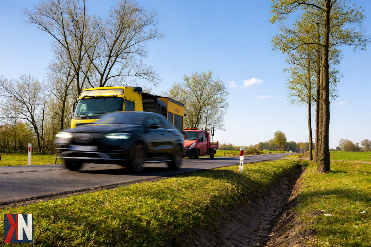 "Zdjęcie przedstawiające nowoczesny odcinek drogi wojewódzkiej nr 486 koło Działoszyna, który zyska nową nawierzchnię dzięki inwestycji o wartości ponad 29 mln zł. Rozbudowa trasy, która łączy Szczyty z Działoszynem, zaczyna się w Łódzkiem, otwierając drogę do lepszej komunikacji i rozwoju regionu."