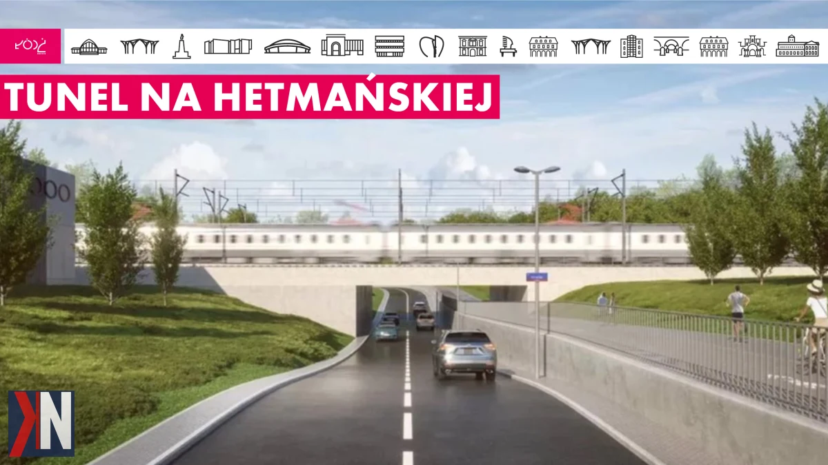 "Visuel przedstawiający projekt tunelu drogowego i wiaduktu na Widzewie, które są częścią współpracy PKP PLK i Miasta Łódź. Inwestycje te, wynoszące ponad 107 mln zł, mają na celu poprawę komunikacji w wschodniej części miasta."