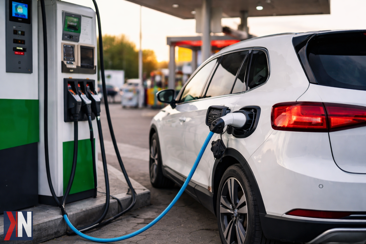 "Zdjęcie przedstawiające nowoczesne samochody elektryczne zaparkowane obok tradycyjnych, spalinowych aut, symbolizujące zmianę na polskim rynku motoryzacyjnym w 2025 roku. Mimo rosnących dopłat na pojazdy elektryczne, kierowcy w Polsce wciąż preferują samochody z silnikami spalinowymi, co ilustruje aktualne trendy w sprzedaży. Zarejestrowano blisko 600 nowych samochodów, co pokazuje dynamiczny rozwój branży."