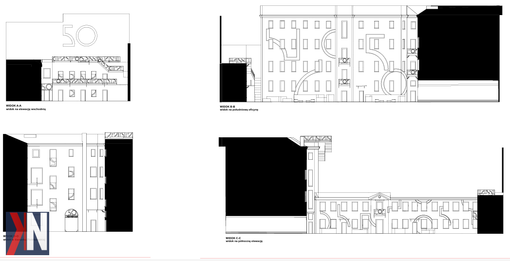 "Nowe podwórko przy ul. Piotrkowskiej 50 - projekt studencki Akademii Sztuk Pięknych w Łodzi, który wzbogaci artystyczny szlak miasta. W tle widać kolorowe murale i zaaranżowane miejsca do odpoczynku, stwarzające przestrzeń dla lokalnej społeczności."