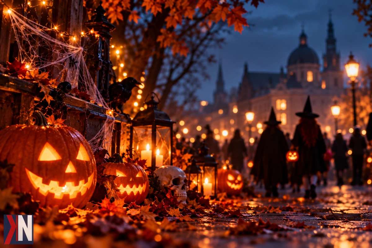 Zamek w Łódzkiem podczas Halloween 2026, gdzie ożywają duchy z dramatu Mickiewicza. W tle nocne niebo, magiczna atmosfera leśnej wycieczki oraz parada potworów, która przyciąga uwagę uczestników. Niezwykłe widowiska i mroczne historie czekają na odkrycie w tym wyjątkowym wydaniu Halloween.