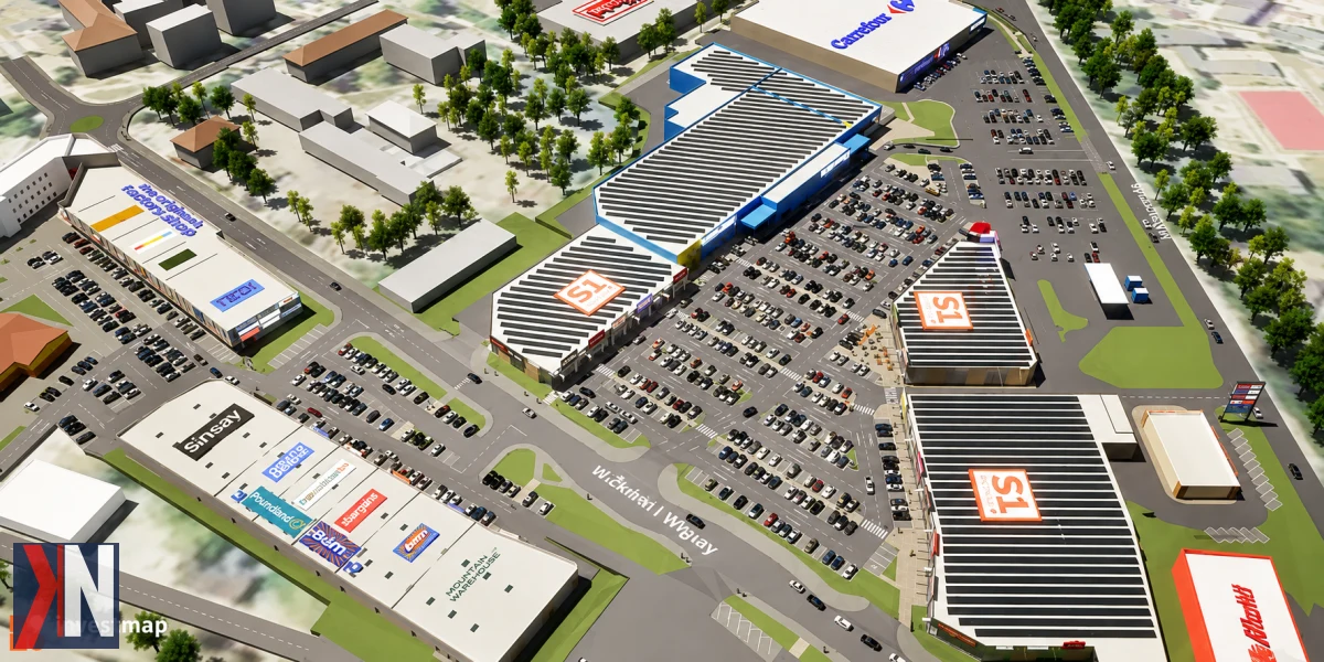 Budowa Parku Handlowego S1 w Kutnie - widok na plac budowy, gdzie powstaje nowa część kompleksu o powierzchni 15 tys. mkw. Castorama jako główny najemca przyciągnie klientów do tego jednego z największych parków handlowych w regionie.
