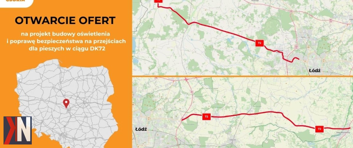"Zdjęcie przedstawiające otwarcie ofert przez Generalną Dyrekcję Dróg Krajowych i Autostrad (GDDKiA) dotyczących poprawy bezpieczeństwa na DK72. W tle widoczna droga, która jest kluczowym odcinkiem komunikacyjnym w regionie. Artykuł omawia kroki podejmowane w celu zwiększenia bezpieczeństwa na tej trasie."