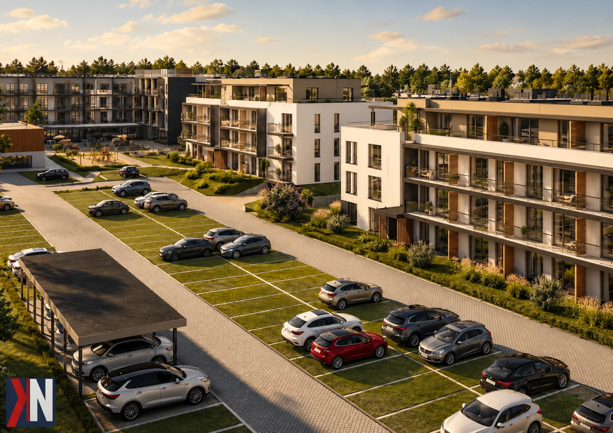 Nowoczesny projekt kompleksu Wydmove w Łebie - wizualizacja czterogwiazdkowego hotelu z basenem, który wkrótce powstanie w malowniczej okolicy, obok wyjątkowych atrakcji turystycznych.