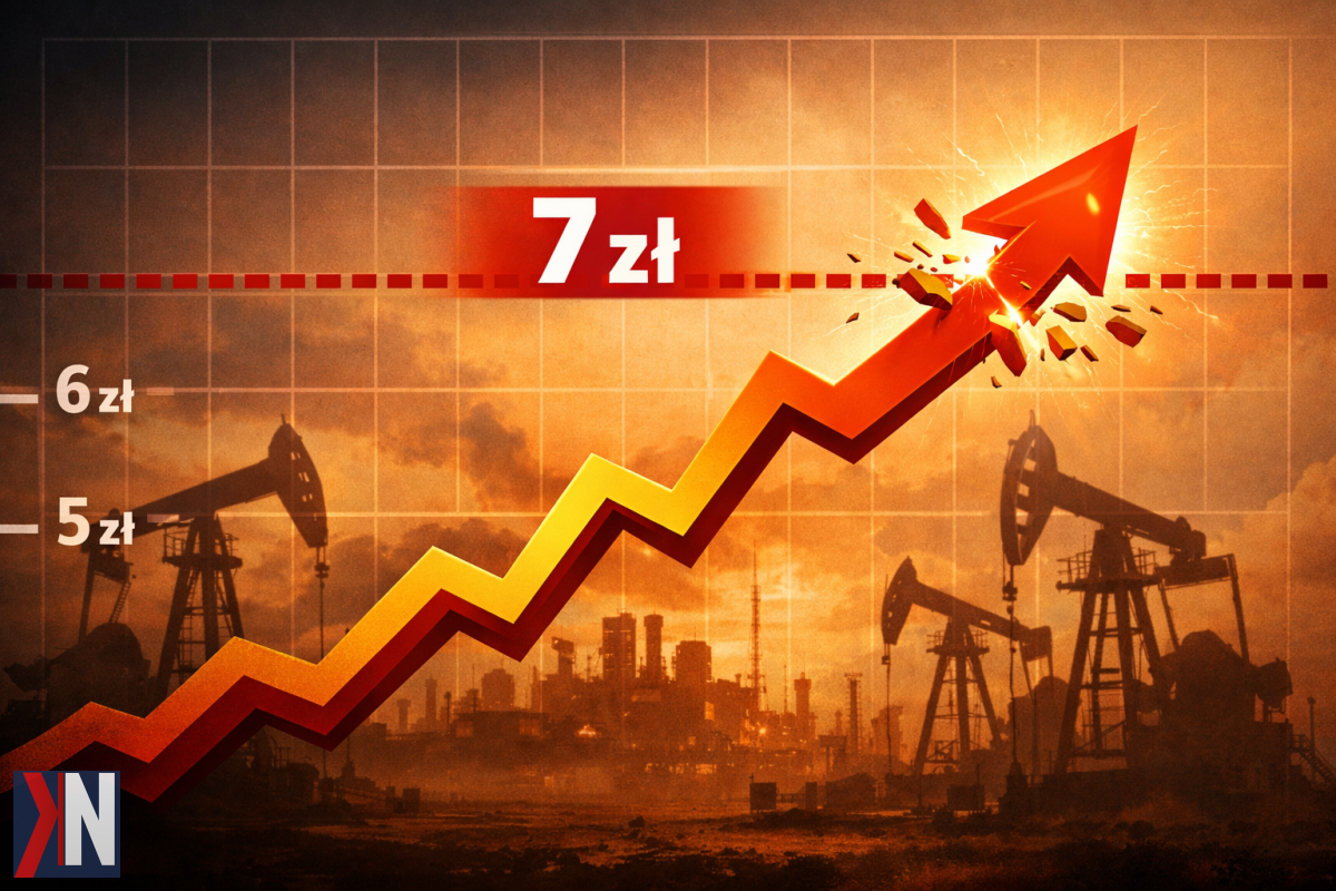 "Łódź, stacja paliw - ceny paliw przebiły 7 zł za litr, kierowcy elektryzowani wzrostem cen. W tle widok stacji z wyświetlaczami cen, na pierwszym planie zaniepokojeni kierowcy tankujący samochody. Artykuł porusza temat szybkiego wzrostu cen paliw w Łodzi i ich wpływu na codzienne życie mieszkańców."