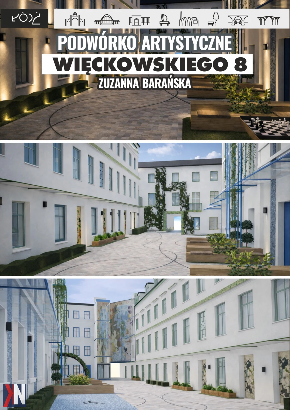"Studenci Akademii Sztuk Pięknych w Łodzi projektują nową przestrzeń podwórka przy ul. Więckowskiego 8, angażując mieszkańców w proces tworzenia innowacyjnej i przyjaznej dla społeczności miejskiej przestrzeni."