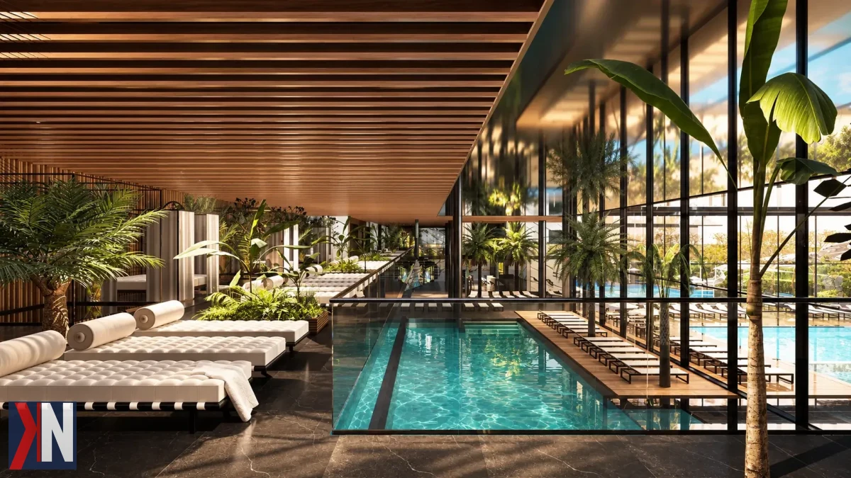 Render nowego kompleksu wypoczynkowego Solo Resort nad Jeziorem Roś w Piszu, z pięciogwiazdkowym hotelem, aquaparkiem, luksusowym SPA i willami nad brzegiem jeziora. Obiekt zaprojektowany z myślą o relaksie i rodzinnej zabawie, w otoczeniu malowniczej mazurskiej przyrody.