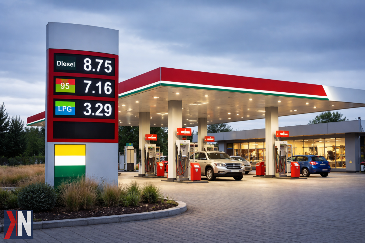 "Obraz ilustrujący artykuł na temat rosnących cen paliw w Polsce, pokazujący litr oleju napędowego drożejącego do 8,75 zł oraz cenę benzyny Pb95 wynoszącą 7,16 zł. Rząd podejmuje działania w odpowiedzi na nieustanny wzrost cen."