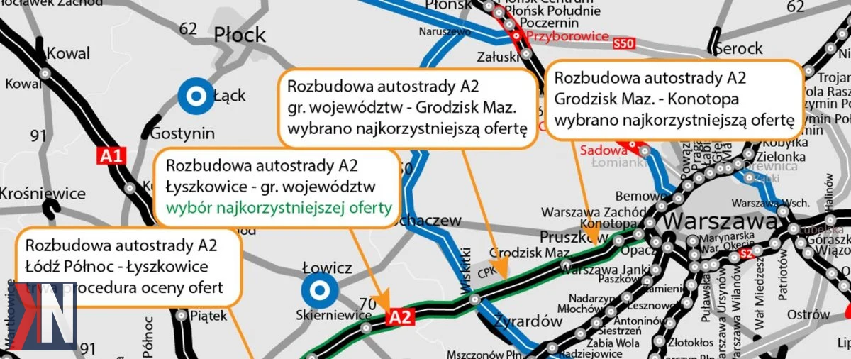 "Prace budowlane na odcinku autostrady A2 pod Łodzią - wykonawca Budimex przygotowuje się do rozbudowy, jednak start robót wymaga jeszcze chwilowego oczekiwania."