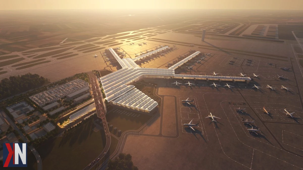 "Zdjęcie przedstawiające wizualizację nowych dróg wokół lotniska, związanych z projektem Centralnego Portu Komunikacyjnego. Około 90 km nowoczesnych tras ma ułatwić dostęp do nowego portu lotniczego, zgodnie z porozumieniem podpisanym przez spółkę odpowiedzialną za inwestycję i Generalną Dyrekcję."