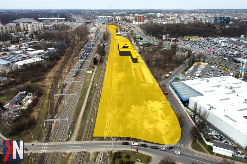 "Nowe zaplecze techniczne Łódzkiej Kolei Aglomeracyjnej na Karolewie - wizualizacja budowy bazy na 6-hektarowym terenie, w okolicy dawnej stacji Łód. Inwestycja wspiera rozwój transportu kolejowego w regionie."
